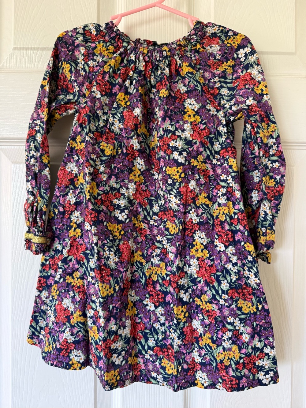 Mini Boden Navy Floral Long-Sleeve Dress with Multi-Colored Blooms